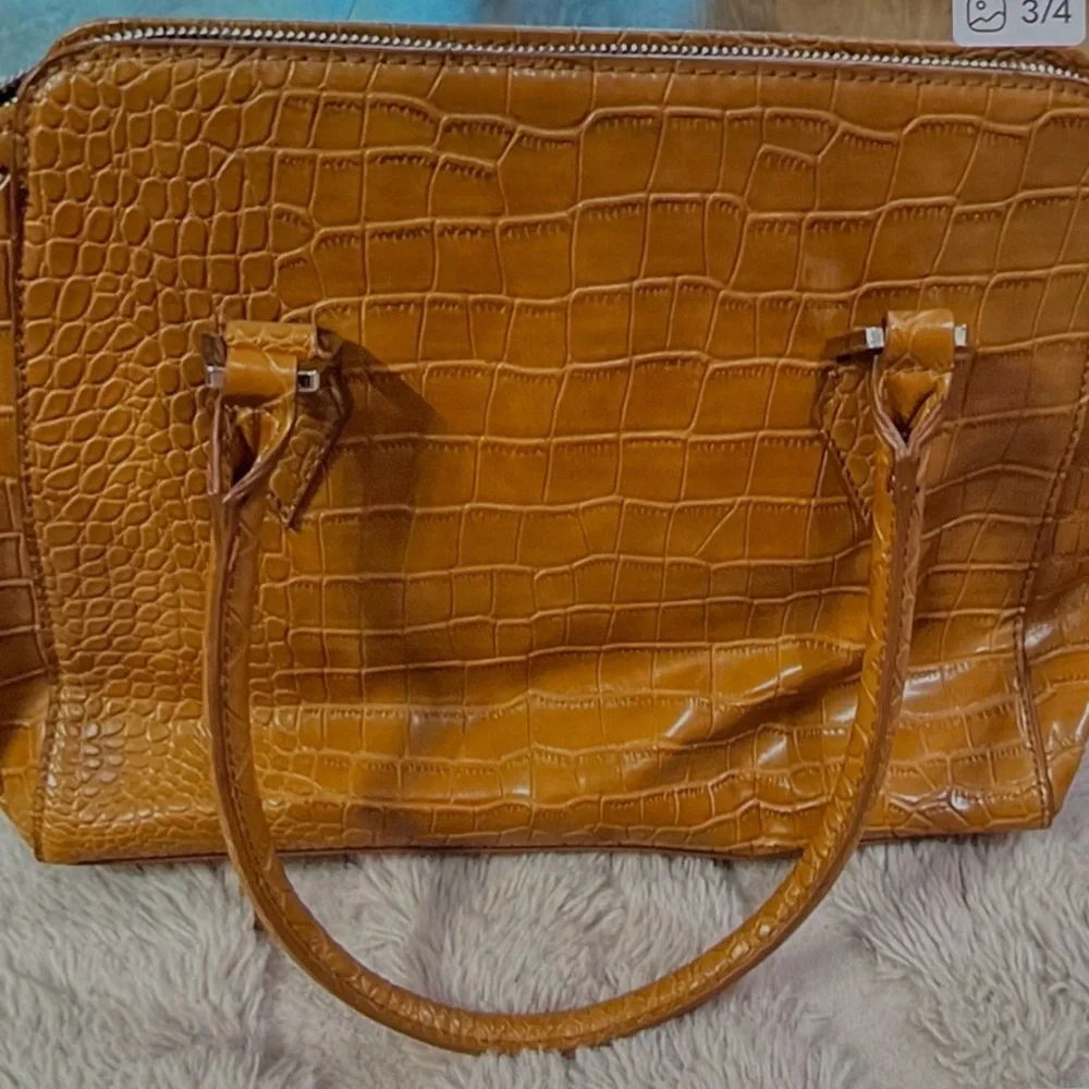 Liz Claiborne Career Satchel in Mustard Croc-Embossed Leather Bag. NWT
